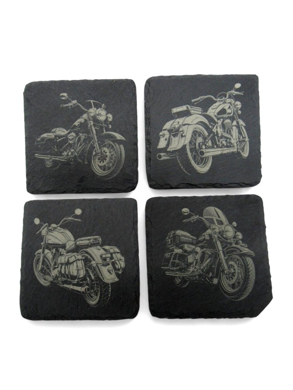 Slate Motorcycle Coasters Engraved Set of 4 Square Gray 4"